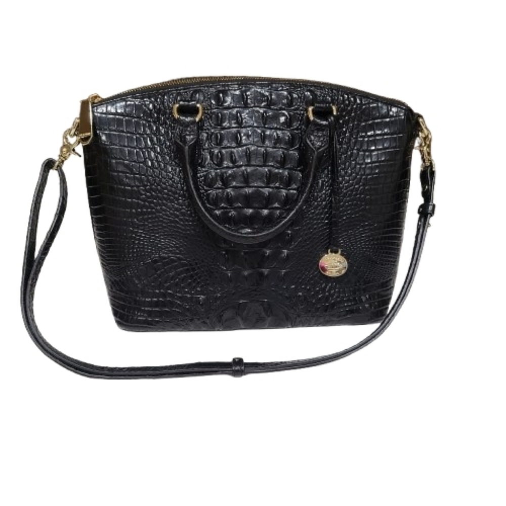 Brahmin Melbourne Duxbury Collection Satchel Bag Medium Black Croc-Embossed - Picture 16 of 16
